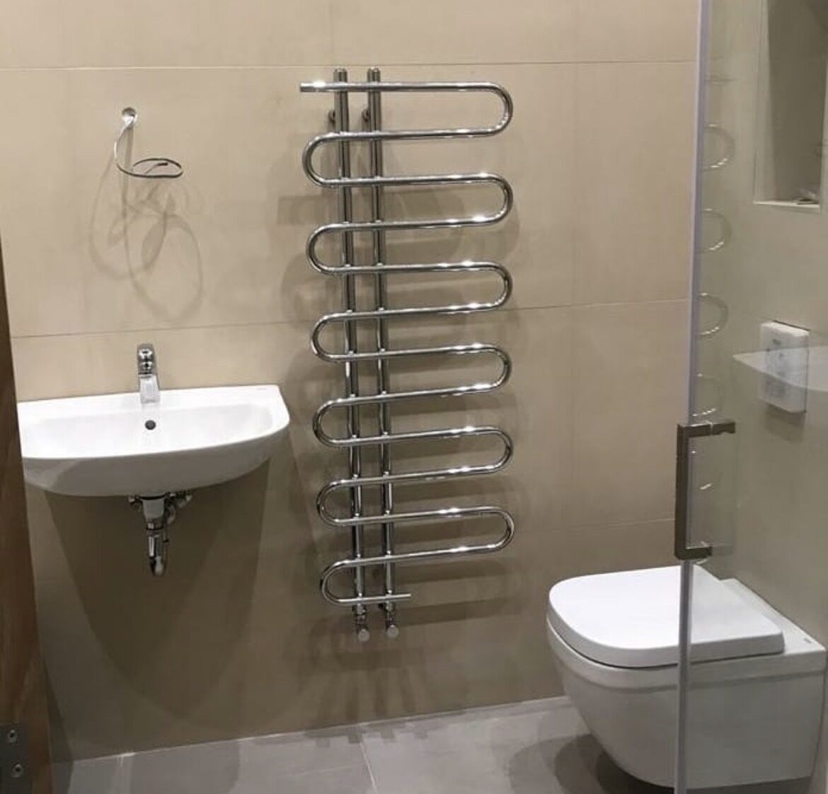 Chrome towel radiator bathroom installation