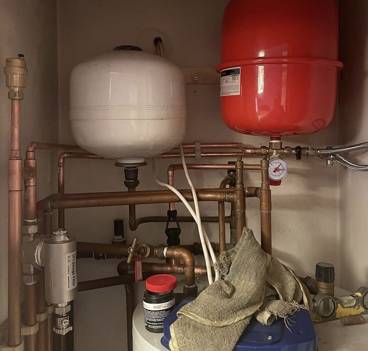 Copper pipework and expansion vessels